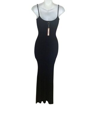 Skims ( Kim Kardashian) NEW Black Ribbed Maxi Slip Dress Small Modal Blend